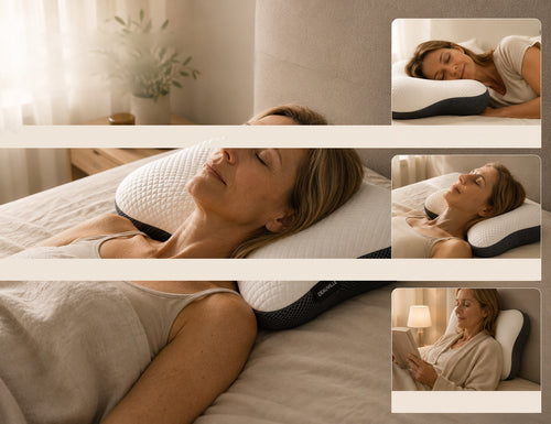 Le coussin cervical Deauville en situation, adapté à plusieurs positions de sommeil